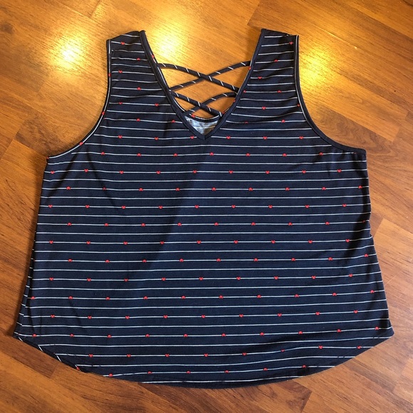 Sweet Rain Cat Face Tank Top. 3X. Dark blue, red and white. - Picture 6 of 9